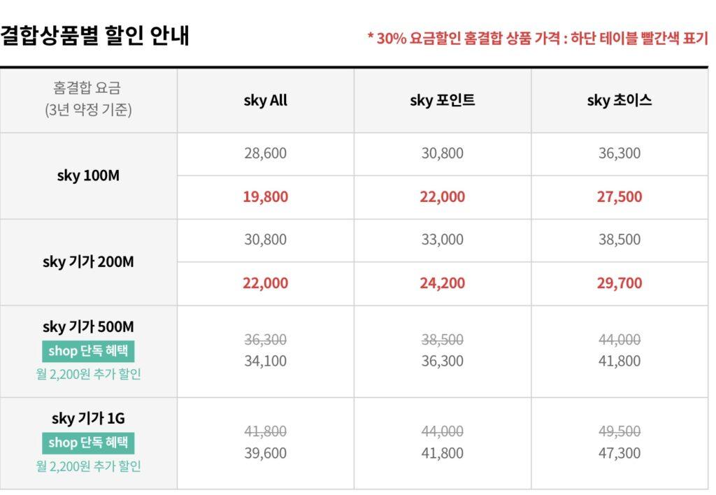 KT스카이라이프 인터넷 요금제도