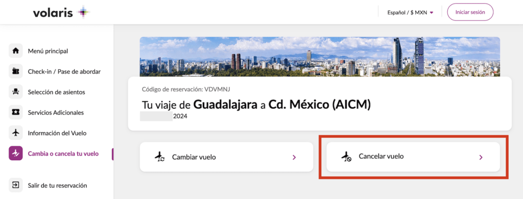 Volaris 예약 취소