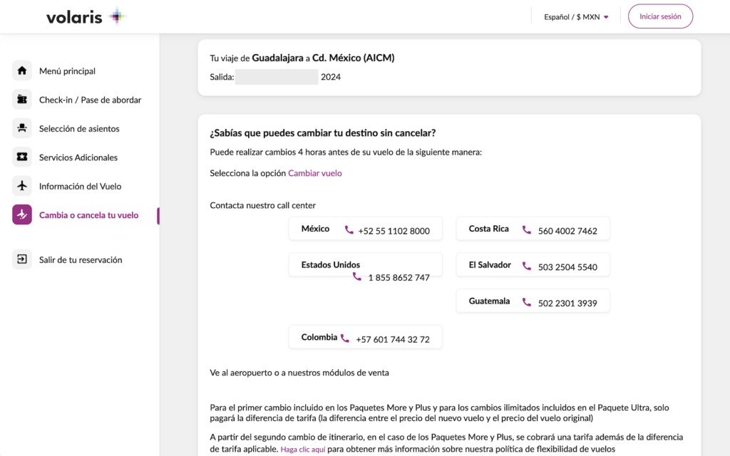 Volaris 볼라리스 항공 예약 취소 방법 및 취소 조건 관련 사진 및 안내