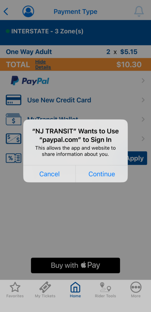 뉴욕 버스 앱 NJ Transit 결제